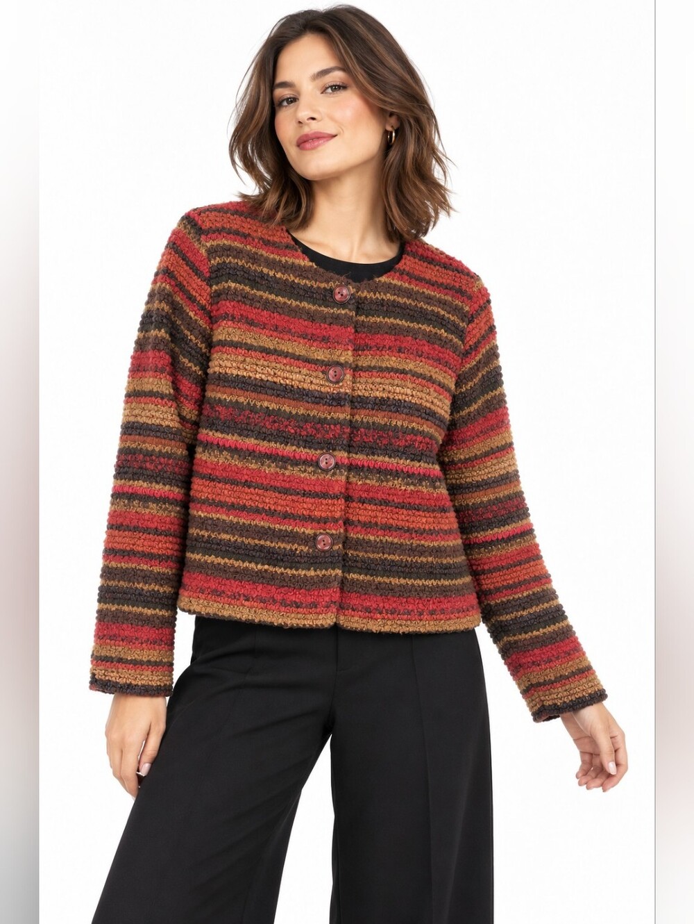 Vintage Casual Corner Striped Textured Knit Jacket Medium Lagenlook boho Fall